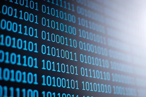 Blue ones and zeros on computer screen Foto stock