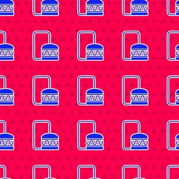 Blue Online ordering and fast food delivery icon isolated seamless pattern on Stock Illustration