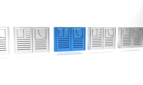 Blue Open book icon isolated on white background. Minimalism concept. 3D re.. Stock Illustration