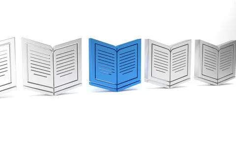 Blue Open book icon isolated on white background. Minimalism concept. 3D re.. Stockillustratie