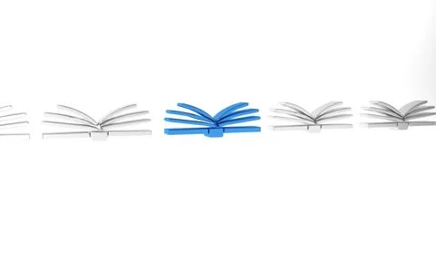 Blue Open book icon isolated on white background. Minimalism concept. 3D re.. Stock Illustration