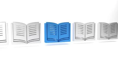 Blue Open book icon isolated on white background. Minimalism concept. 3D re.. Stock Illustration