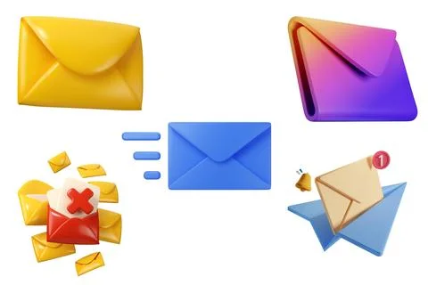 Blue open mail envelopes with email sign, new message, letter, check mark. .. Stock Illustration