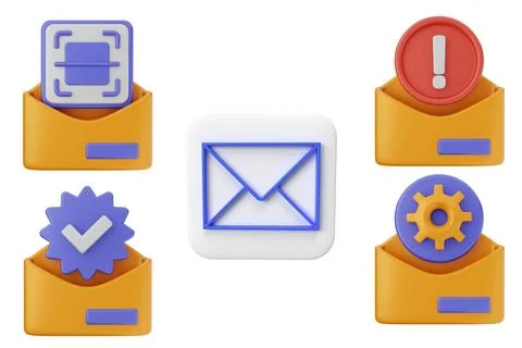 Blue open mail envelopes with email sign, new message, letter, check mark. .. Stock Illustration