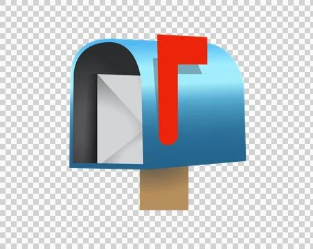 Blue open mailbox, letterbox, postbox icon with red raised flag Stock Illustration