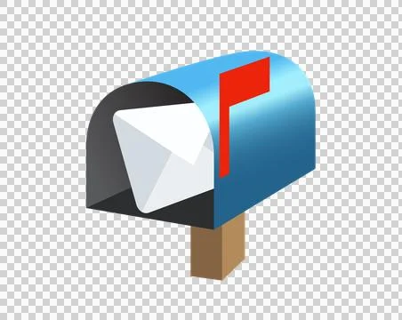 Blue open mailbox, letterbox, postbox icon with red raised flag Stock Illustration