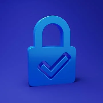 Blue Open padlock and check mark icon isolated on blue background. Cyber se.. 库存插图