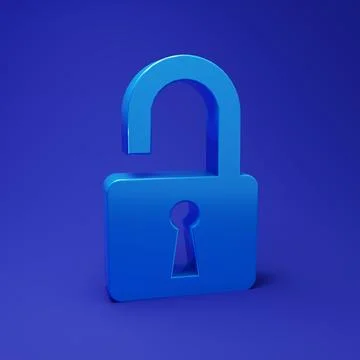 Blue Open padlock icon isolated on blue background. Opened lock sign. Cyber.. Illustrazione stock