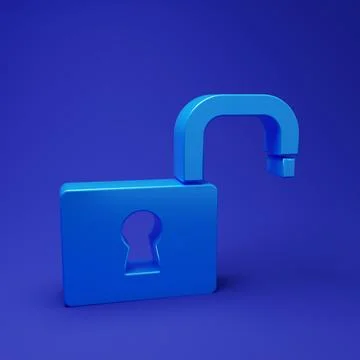 Blue Open padlock icon isolated on blue background. Opened lock sign. Cyber.. Illustrazione stock