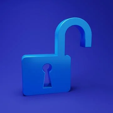Blue Open padlock icon isolated on blue background. Opened lock sign. Cyber.. Stock Illustration