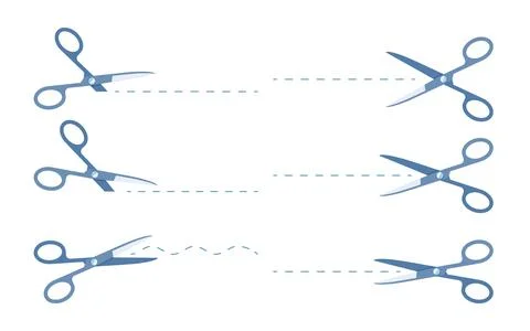 Blue open scissors flat cut out lines icon set Stock Illustration