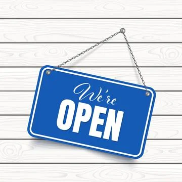 Blue open signboard. Stock Illustration