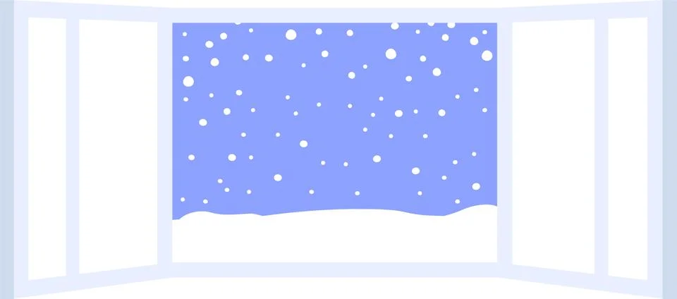 Blue Open window frame with falling snow Ilustración de archivo