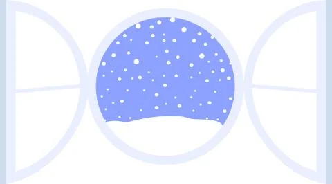 Blue Open window frame with falling snow Ilustración de archivo