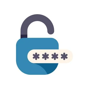 Blue opened lock with password showing access to private data Stock Illustration