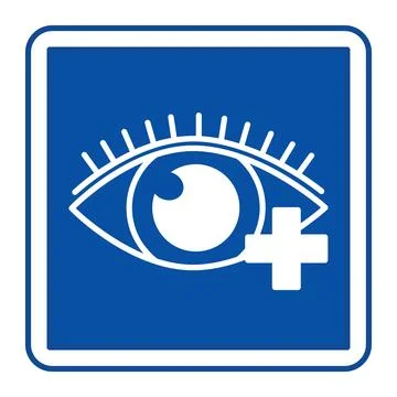 Blue Ophthalmology Sign. Vector Icon. Human Eye and Plus Sign. Eye Disease .. Stock Illustration