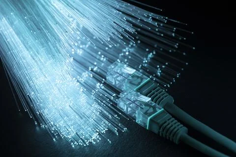 Blue optic fiber with ethernet cables Resolution and high quality beautiful Stock Photos