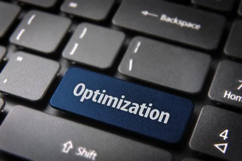 Blue optimization keyboard key, business background Stock Photos