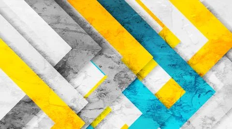 Blue, orange and grey geometric tech grunge abstract striped background Illustrazione stock