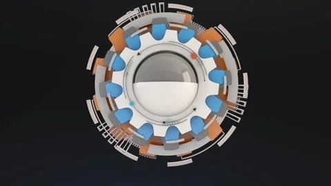 Blue Orange on black Tech Gears 3d industry animation Stock Footage 242075902