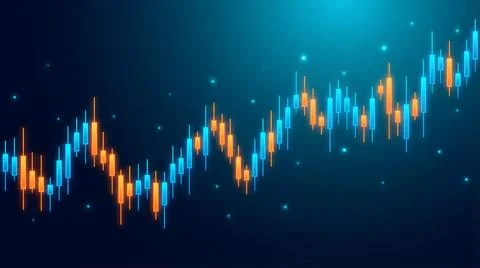 Blue orange candlestick chart trading financial background イラスト素材