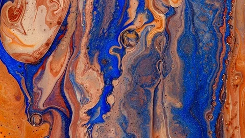 Blue orange complex earth galaxy of cosmic paint colors in motion Video stock 108011231