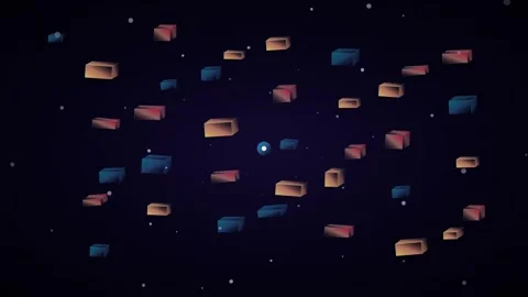Blue Orange Cubes &amp; Glowing Dots Loop - Cosmic Space Motion Backdrop Stock Footage 341563329