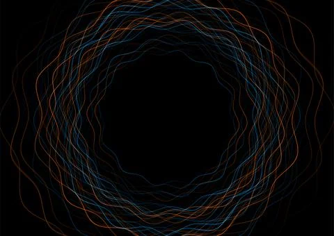 Blue orange minimal round wavy lines abstract futuristic tech background Illustrazione stock