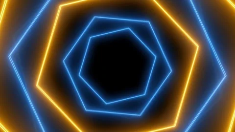 Blue orange neon hexagons in dark space. Stock Footage 286407946