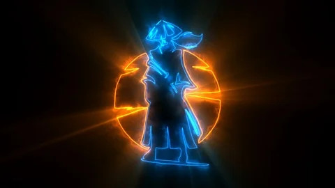 Blue Orange Samurai Warrior Animated Logo with Reveal Effect &amp; Light Rays Stock Footage 112705020