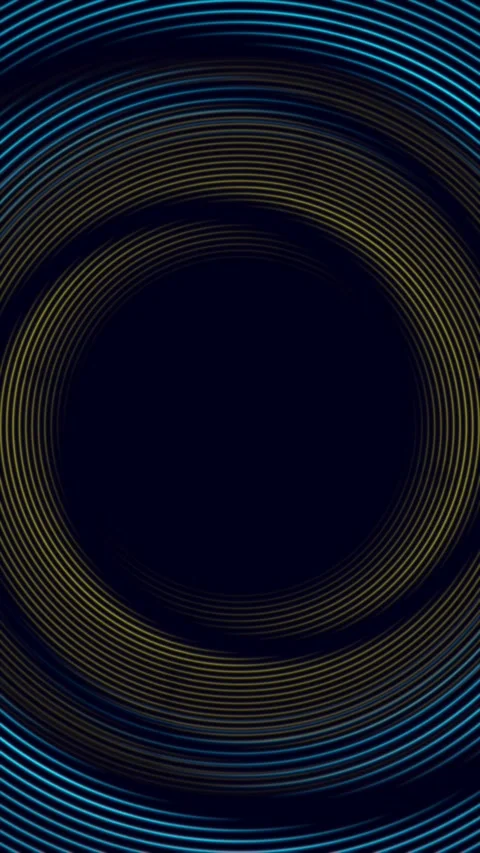 Blue orange shiny linear twisted circles abstract futuristic motion background Video stock 337411456