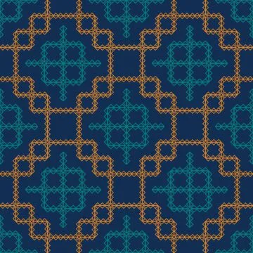 Blue orange tribal fabric pattern  Stock Illustration