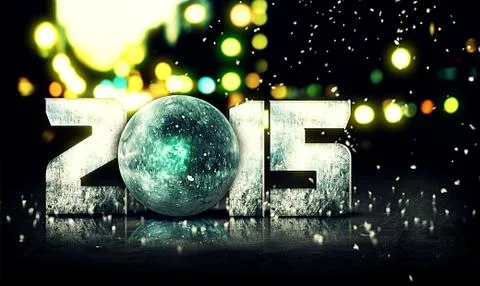 Blue Orb 2015 Snow 3D Bokeh City Background Stock Illustration