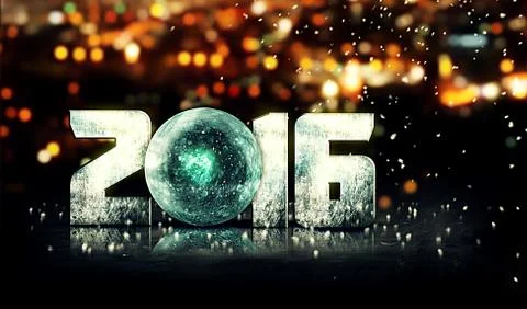 Blue Orb 2016 Snow 3D Bokeh City Background Stock Illustration