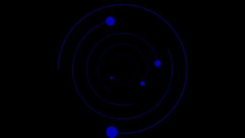 Blue orbital paths with planets on black background several concentric circle Vidéo 333031174