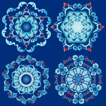 Blue oriental border and ornament eight Stock Illustration