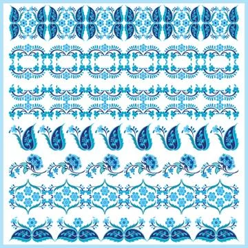 Blue oriental ottoman border design two Stock Illustration