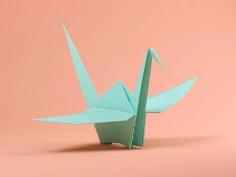 Blue origami on pink background 3D illustration Stock Illustration