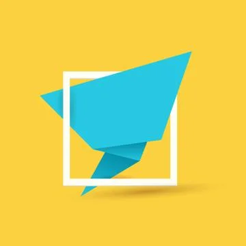 Blue origami speech bubble or banner isolated on orange background. Ribbon Illustrazione stock