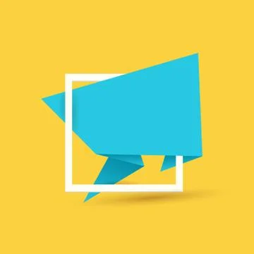 Blue origami speech bubble or banner isolated on orange background. Ribbon Illustrazione stock