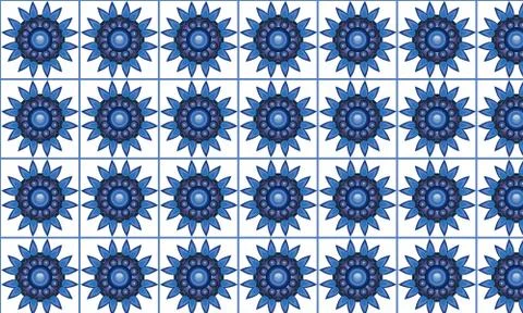 Blue Ornament Seamless Pattern Vector Illustration. Element. Symmetrical Patt Stock Illustration