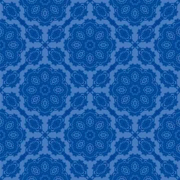 Blue Ornamental Seamless Line Pattern Stock Illustration