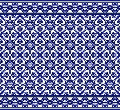 Blue Ornamental Seamless Tile Pattern with Decorative Borders Stock Illustration