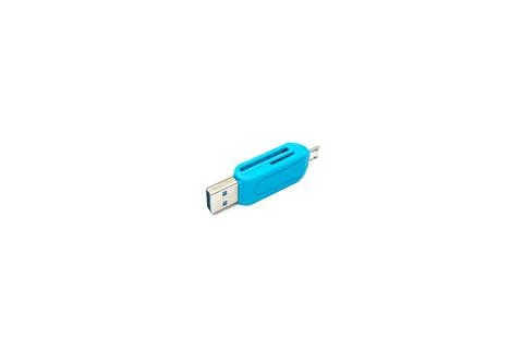A blue otg SD card reader with usb type A and type B. Stock Photos