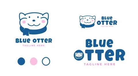 Blue Otter Abstract Vector Sign, Emblem Logo Template. Cute Little Funny Otter Stock Illustration