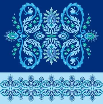 Blue ottoman serial patterns eighteen Stock Illustration
