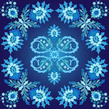 Blue ottoman serial patterns five Stock Illustration
