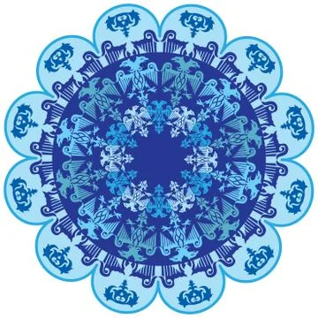 Blue ottoman serial patterns thirteen Stock Illustration