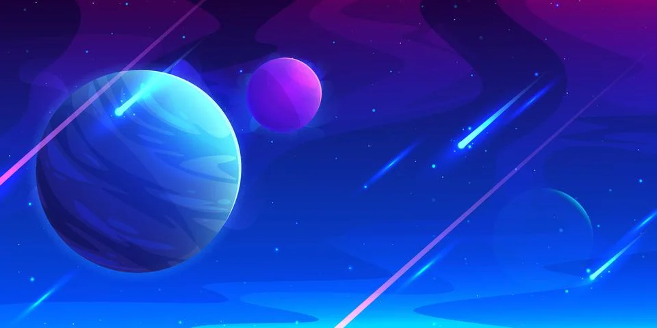 Blue outer space background with planets Stock Illustration