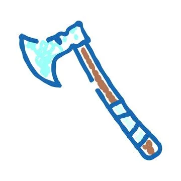 Blue outline axe doodle drawing illustration Illustrazione stock